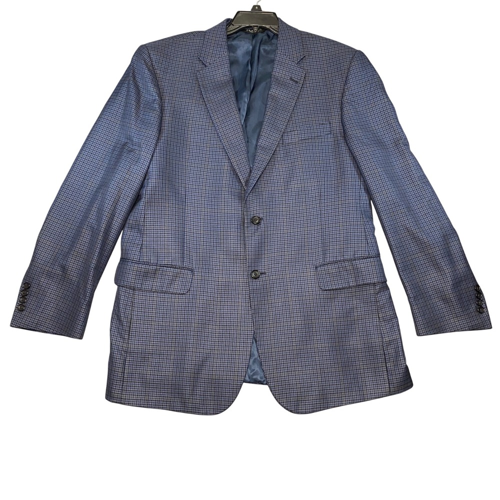 Jos. A. Bank Signature Collection 44L Blazer Silk Wool Blue Tailored Check Plaid